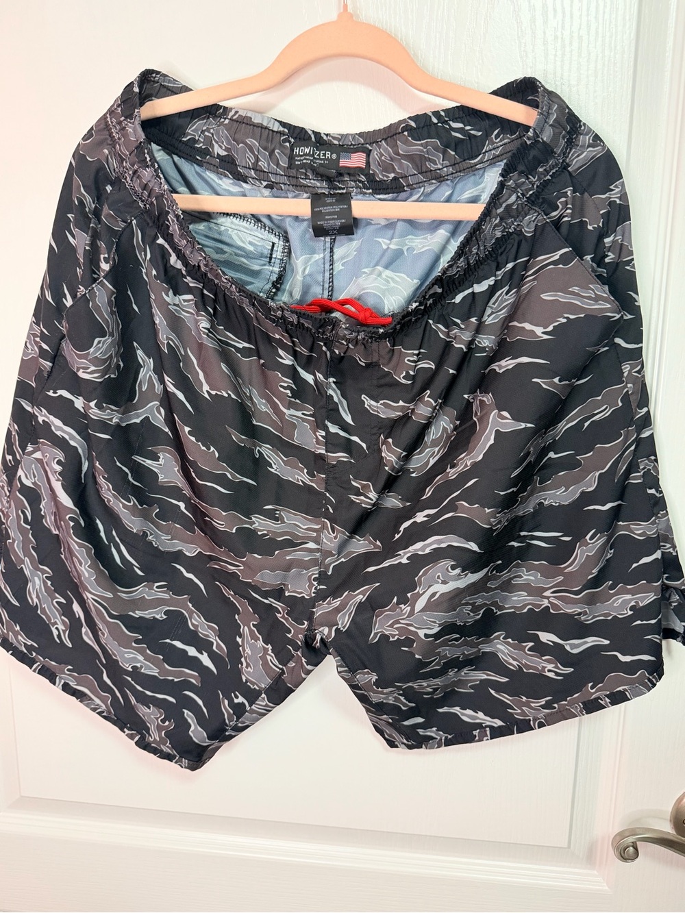 Howitzer Black and Gray Wave Camo Athletic Shorts with Drawstring